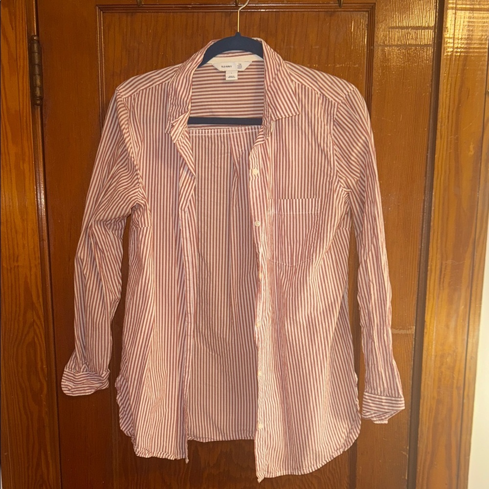 Old Navy Burgundy/Maroon & White Striped Tunic – Size Large